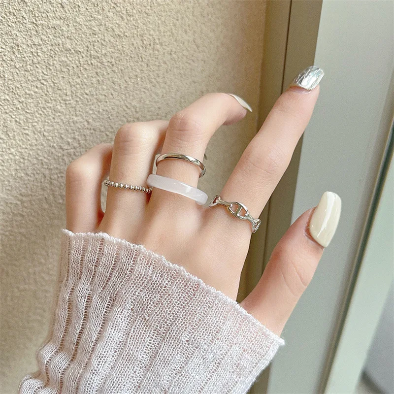 

Set Ring Geometric Resin Silver Metal Ring Combination Set Ring Girls Gift Simple Plain Ring Set Ring