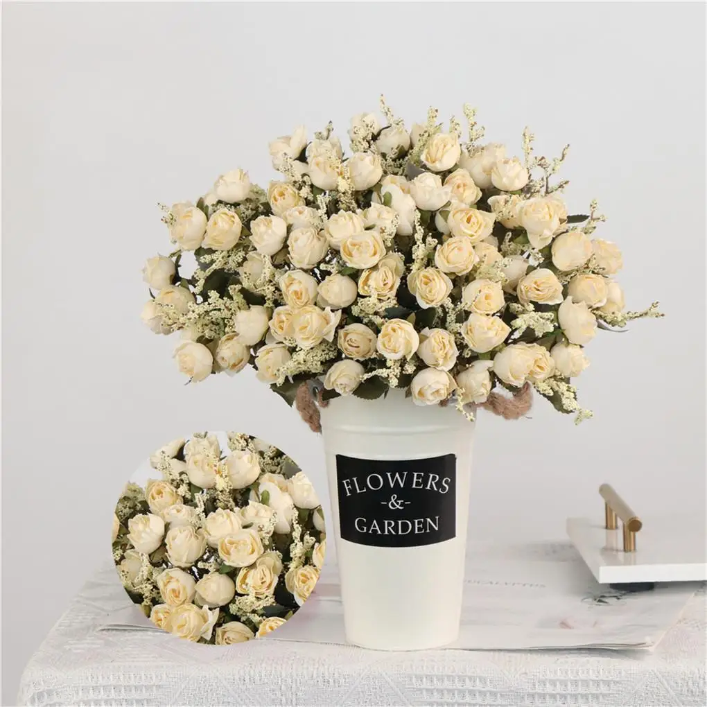 

5 Branches 15-head Artificial velvet rose Flowers for Wedding Party Flower Home Table Vase Decoration DIY Simulation Flower