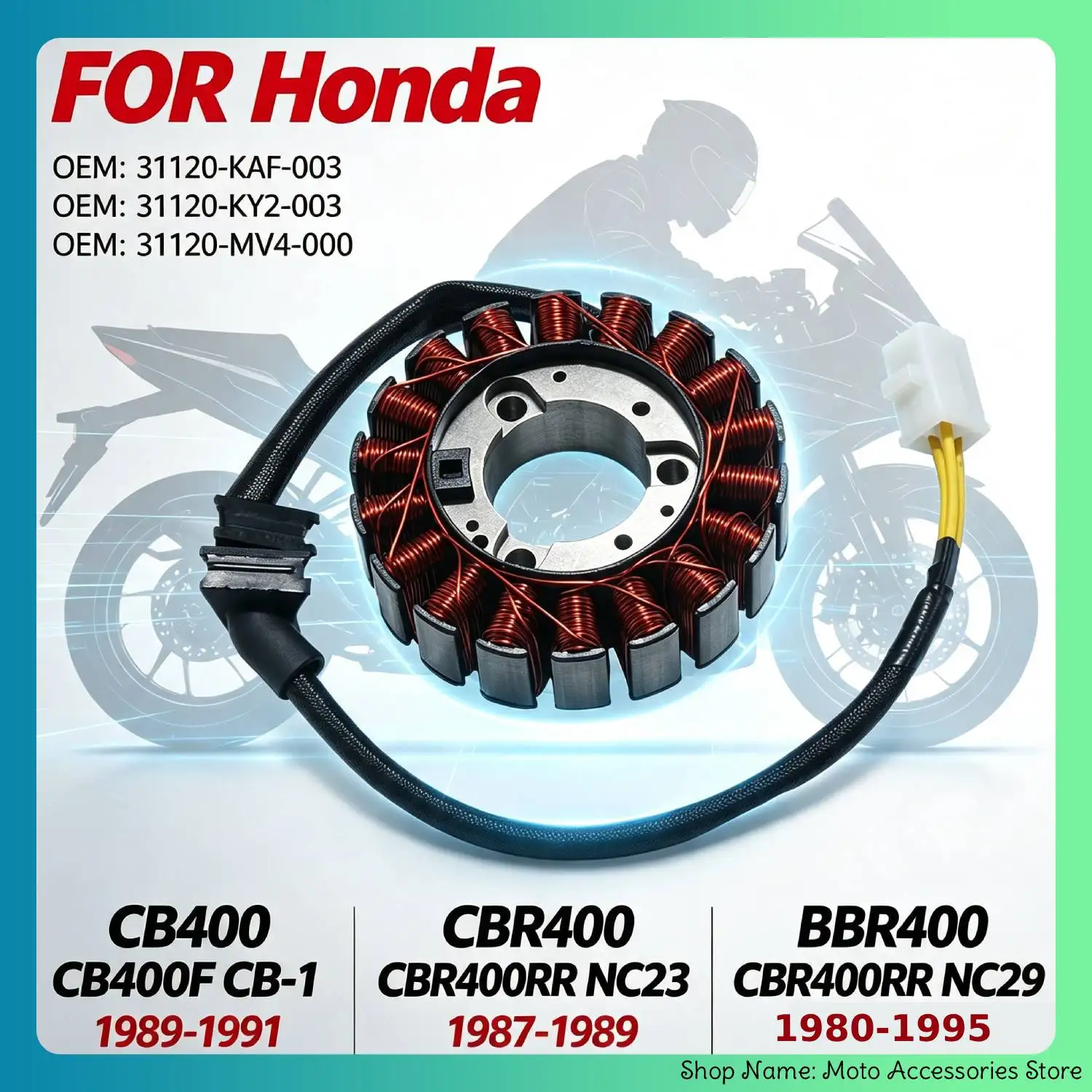 Фото Магнето-статор для Honda CB400 CB400F CB-1 / CBR400RR NC23 / NC29 1120-KAF-003 31120-KY2-003 31120-MV4-000, катушка зажигания, статор №1