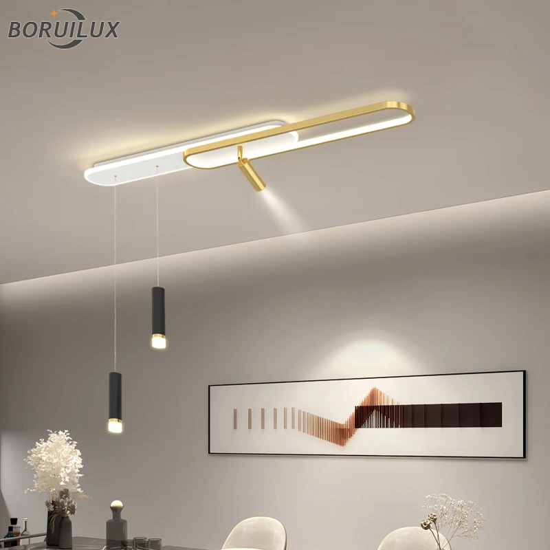 Простые золотые черные новые современные светодиодные люстры с затемнением для