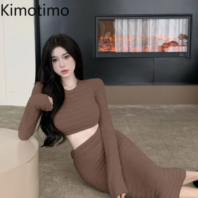 Kimotimo женский свитер комплекты из двух предметов сексуальный тонкий короткий с