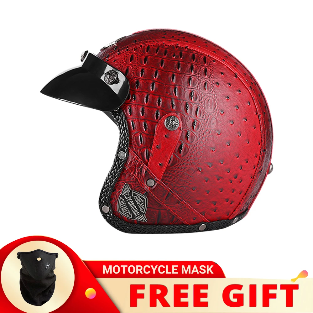 

High Quality JYT PU Leather Open Face Motorcycle Helmet DOT Approved Vintage Retro Scooter Riding Casco Motocross Racing Casque