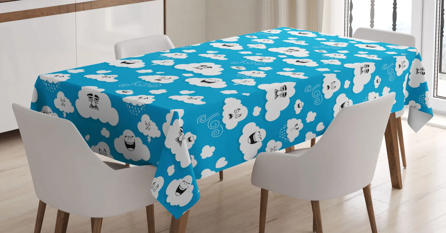Скатерть из ткани с рисунком смайликов облаков злых лиц |