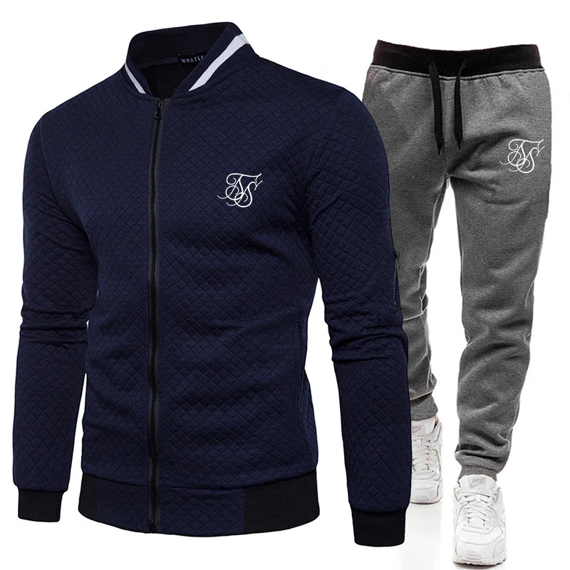 SIK SILK 2023 Men's Suit Autumn Winter Is Comfortable Warm Business Leisure Collar Zipper Coat+Trousers Men Sports Sweater Suit