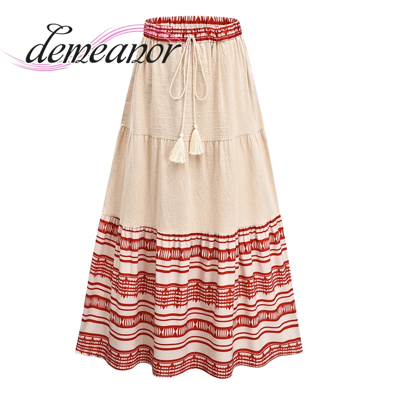 

High Waist Solid Color Striped Stitching Mid-length Retro A-line Skirt Women's Fashion Trend New 2022 Spring And Autumn