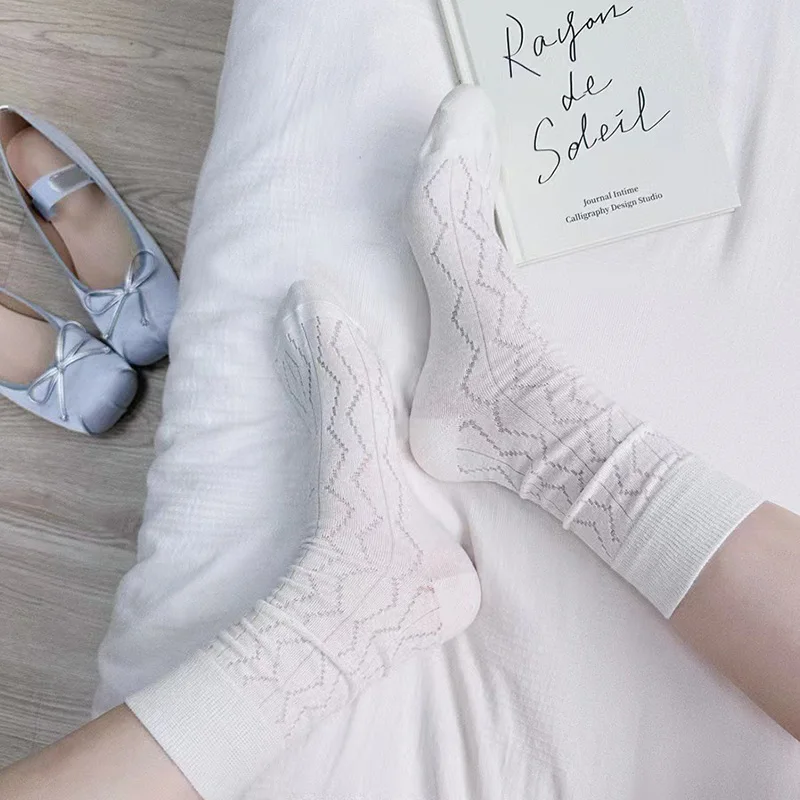 Japanese Korean Fashion Thin Socks Cotton Stockings Knee-socks Cute Lolita Lace Socks for Women Medias Golf Female Socks Summer