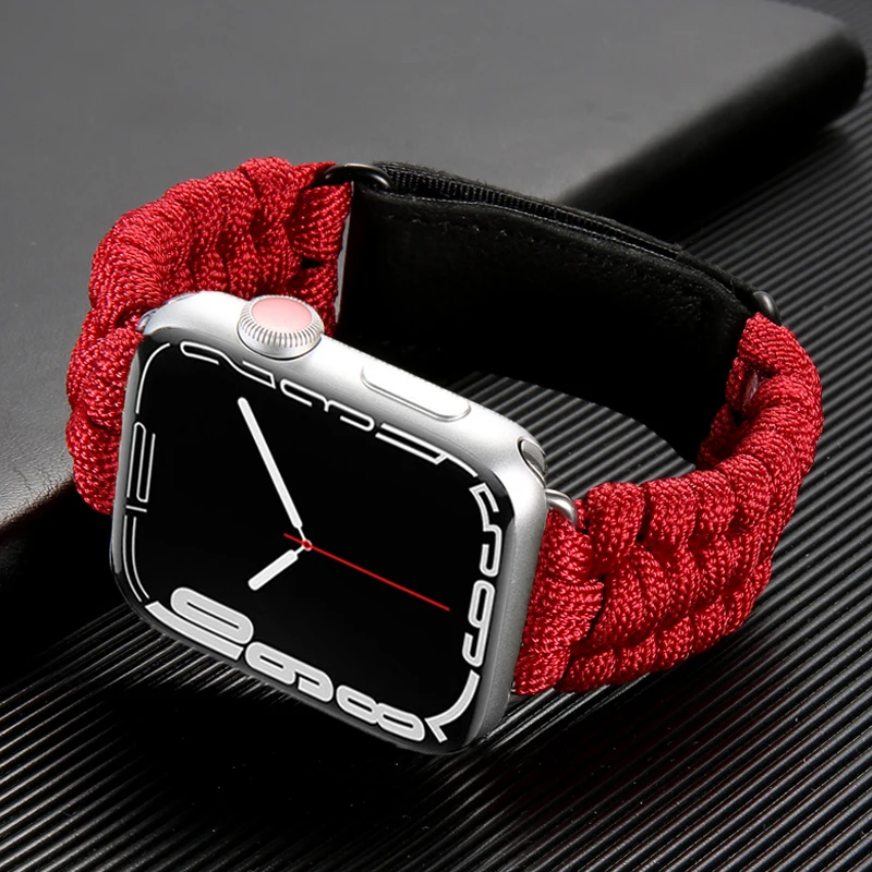 

Sports nylon loop for apple watch band 6 5 4 SE 40 44mm 38 42mm leather strap for iwatch series 7 41 45mm elastic braid bracelet