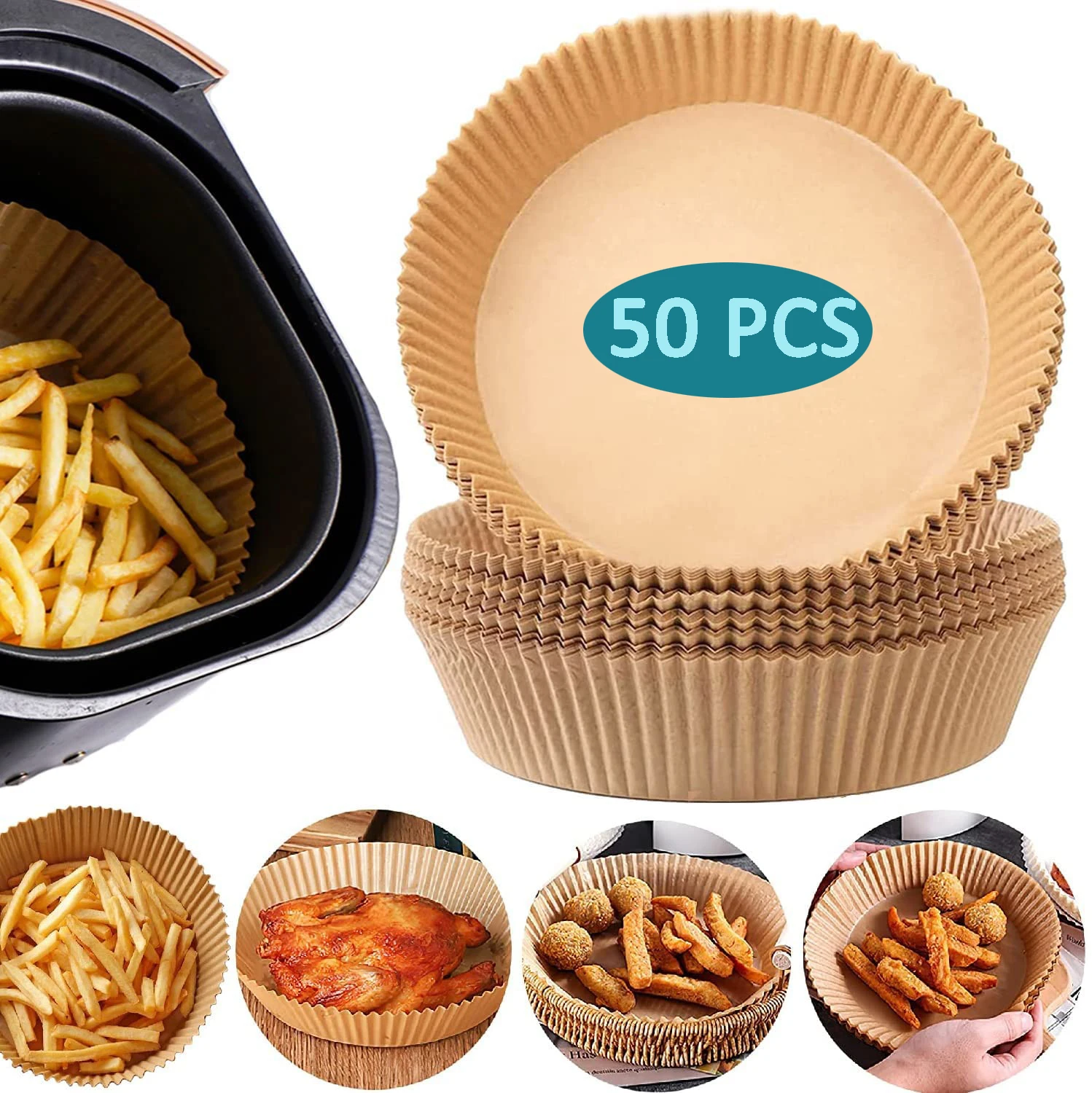 

Disposable Air Fryer Paper Liner Non-Stick Baking Mat Steamer Round Air Fryer Liner Oil-proof AirFryer Paper Kitchen Accessories
