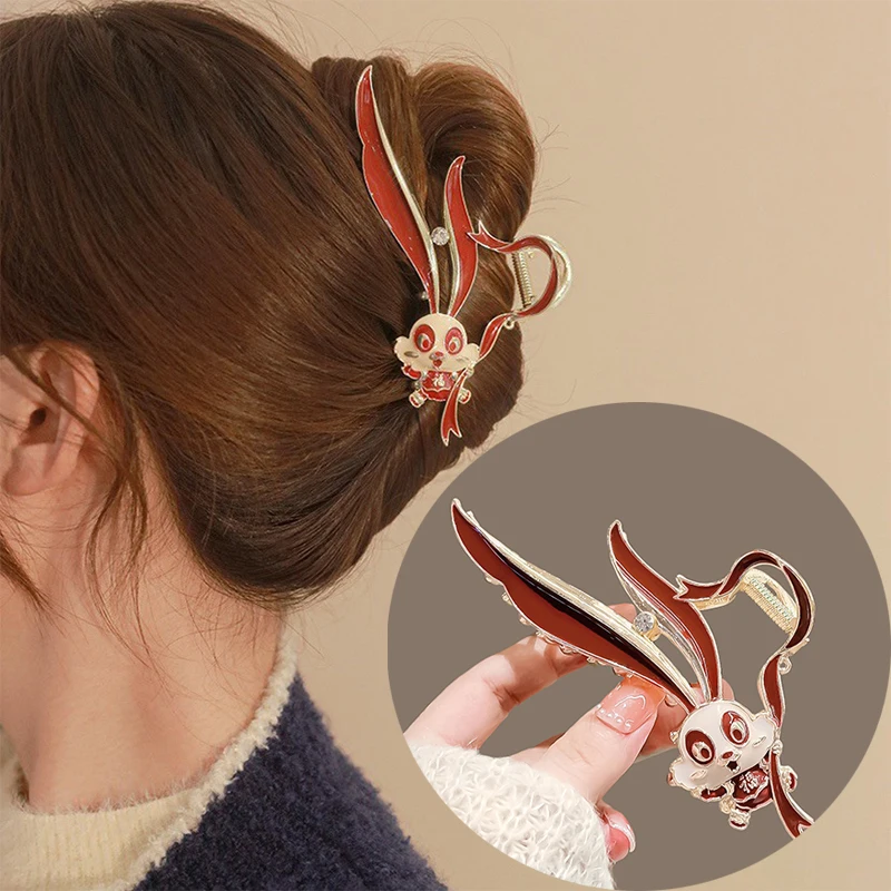 

Large Metal Red Rabbit Hair Claws Clip Girls Rhinestone Tassel Hairpins Women Fashion Barrette Styling Tools Hair Accessories