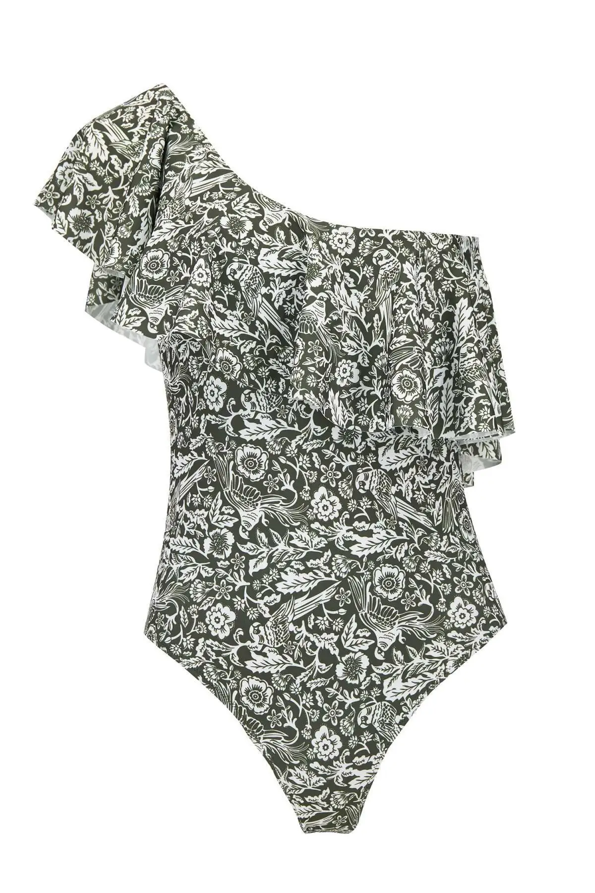 

Women's Swimsuit Khaki Patterned One-Shoulder Flounce One Piece Swimwear Female Push Up Suit Monokini Brazilian Swimming Suits