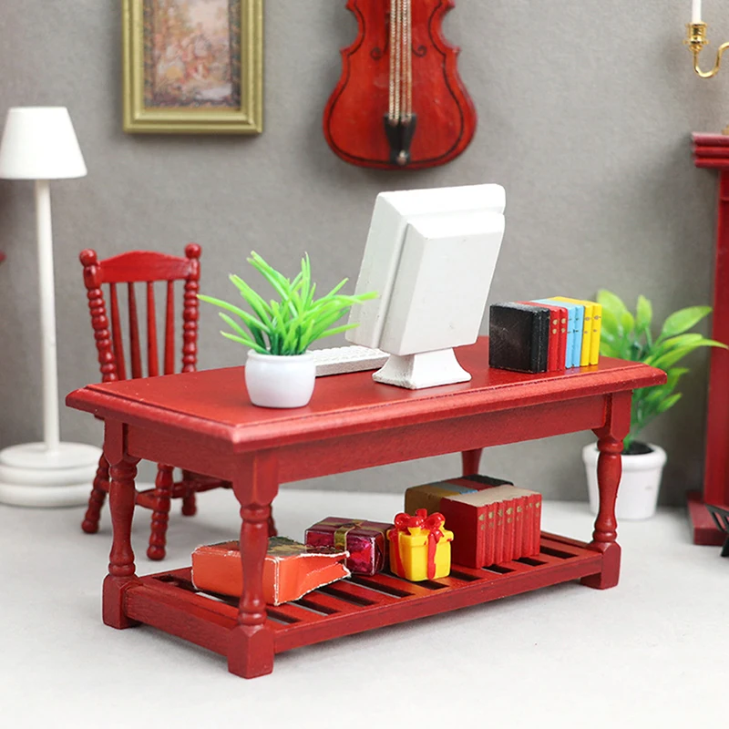 1:12 миниатюрный деревянный компьютерный стол для кукольного домика, Прямоугольный Обеденный стол, журнальный столик, кукольный домик, мебел...