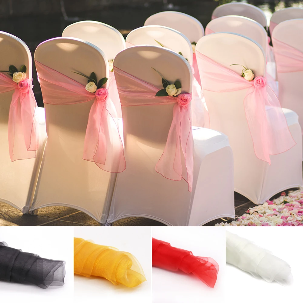 

50pcs Wedding Organza Chair Cover Sashes Bow 18x275CM Wedding Chair Knots Ribbon Butterfly Ties Party Hotel Banquet Home Decor