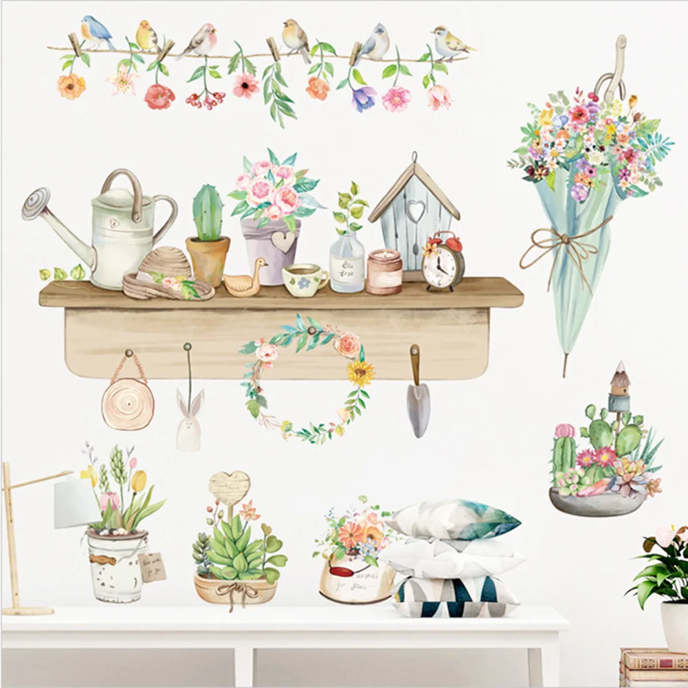 Garden Potted Plant Bonsai Flower Wall Stickers For Home Decor Living Room Kitchen PVC DIY Wall Decals Mural Room Decoration