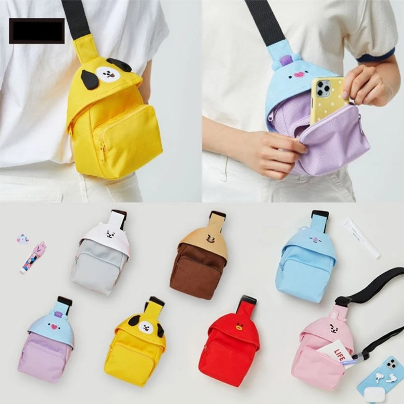 2022 New Kawaii Bt21 Chest Bag Mini Diagonal Bag Shoulder Bag Cute Cartoon Wild Mobile Phone Bag Large Capacity Small Backpack