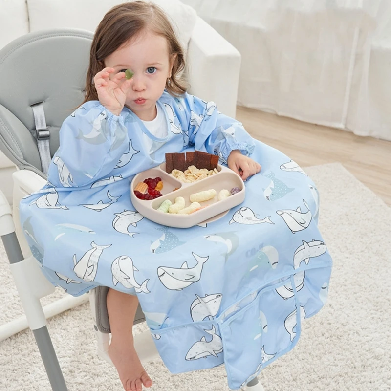 Toddler Self Feeding Bib Waterproof Bib for Child Kiddie Easy Clean Apron Smock