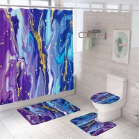 4pcs purple blue gold marble shower curtain sets colorful luxury bathroom curtains non slip bath mats pedestal rug toilet covers