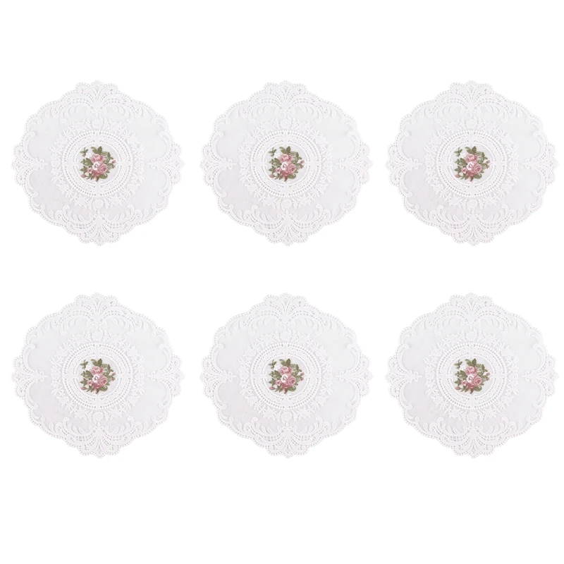 

6 Pcs Place Mats For Dining Table Vintage Place Mats For Dining Table Embroidery Craft Coasters Lace Fabric Insulation Tablemat