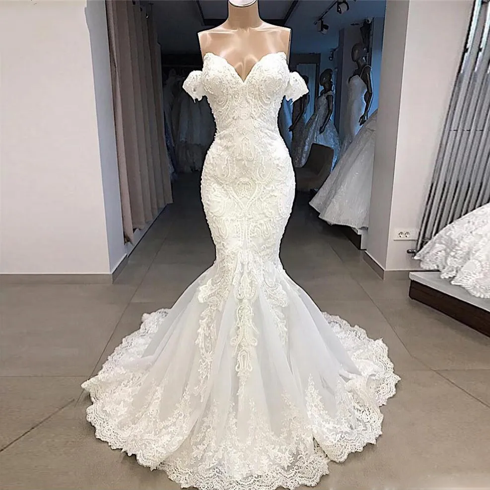 

Bridal Gowns Mermaid vestido de noiva Lace V Neck Wedding Dress Applique robe de mariee Wedding Dresses Customized