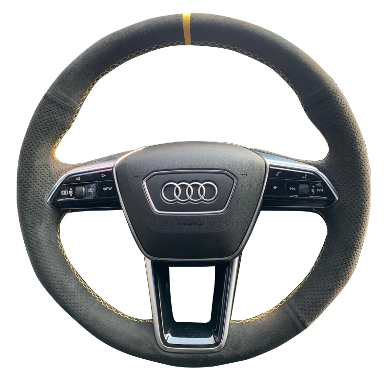 

Hand stitched suede leather carbon fiber steering wheel cover for Audi A4 A3 A6 Q5 Q3 A5 Q7 A7