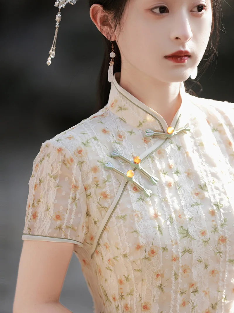 Women Classic Flower Print Cheongsam Sexy Chinese Traditional Vintage Mandarin Collar Qipao