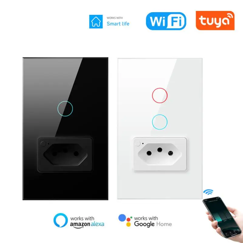 

Розетка переключатель Wi-Fi Tuya, 16/20 А, 4 х2, стеклянная панель, 1/2 кнопок