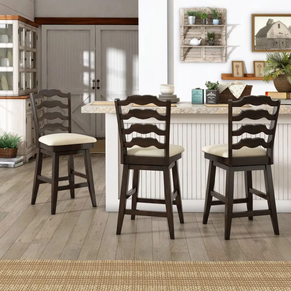 

Weston Home Sheena Ladder Back 24" Wood Swivel Counter Stool, Antique Black