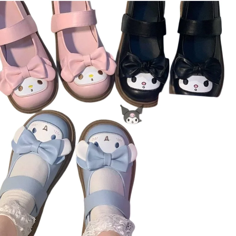 

Сандалии Kuromi Cinnamoroll My Melody Kawaii Sanrio с героями мультфильмов, летние сандалии для девочек, милая мягкая кожаная обувь принцессы Лолиты