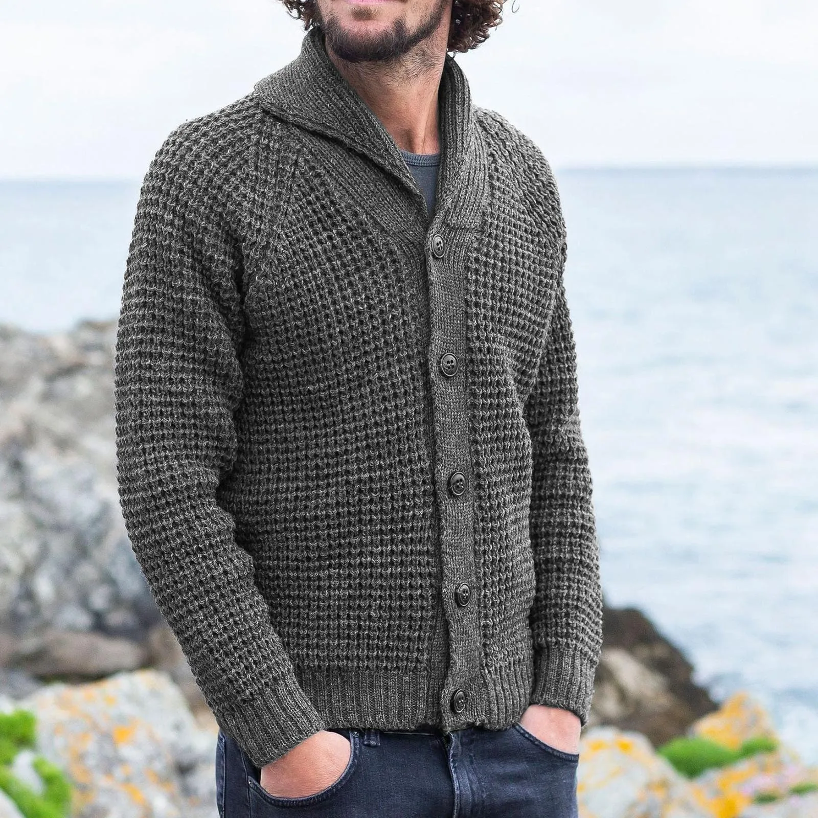 

Vintage Knitted Button Sweaters Solid Color Sweater Casual Cardigan Loose Fit Men's Sweater Male Sueteres Hombre Men's Clothing