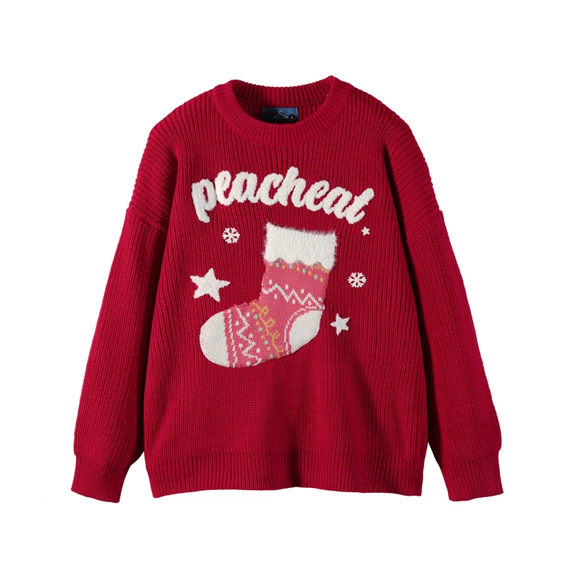 

Пуловер с надписью в стиле Харадзюку, рождественские чулки, свитера, мужская и женская винтажная уличная одежда, зимние вязаные топы оверса...