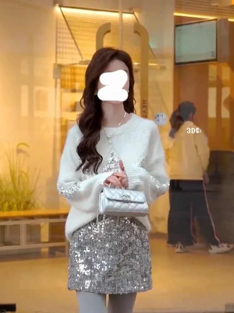 Нежный свободный элегантный пуловер для тяжелой промышленности в стиле пэчворк