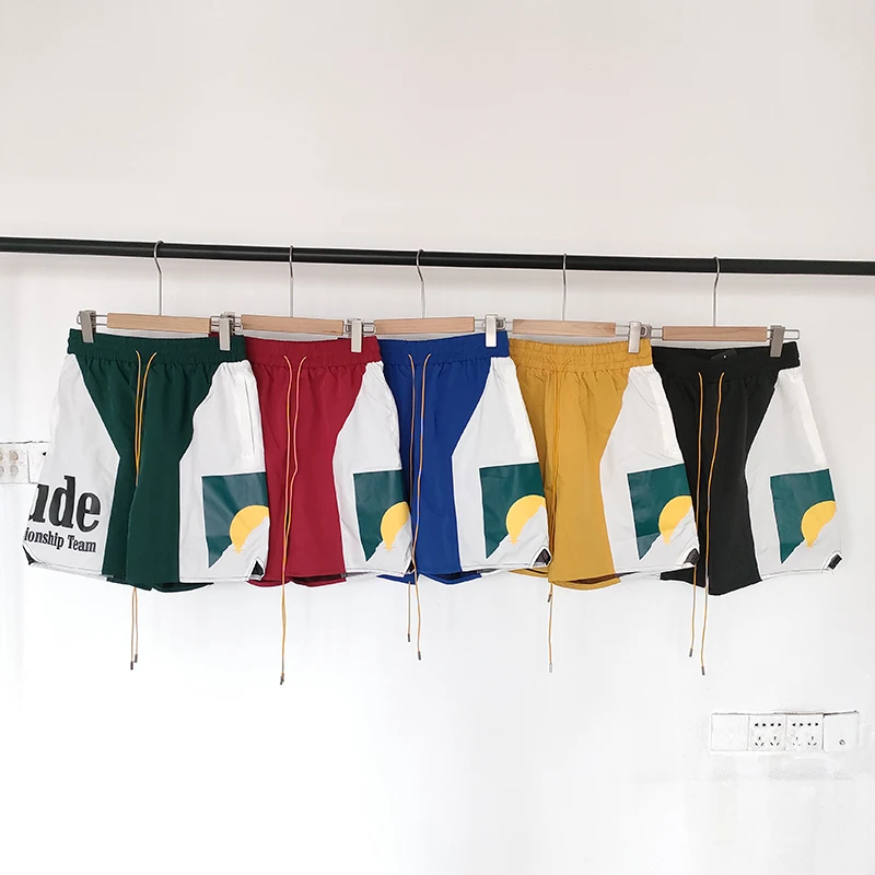 

RHUDE Panel Logo Shorts Summer Trend Print Color Collection Men Women Short Pants