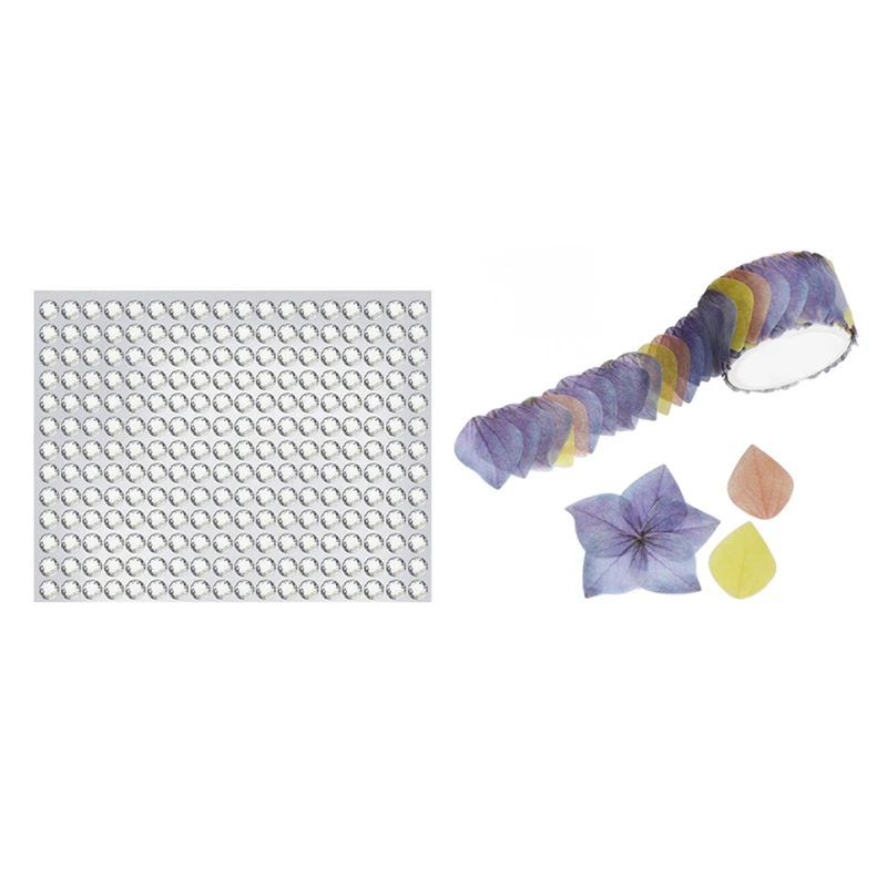 

504 Pcs 6Mm DIY Bling Crystal Self-Adhesive Sticker & 200PCS Scrapbook Sticker Sticky Paper Flower Petals Tape