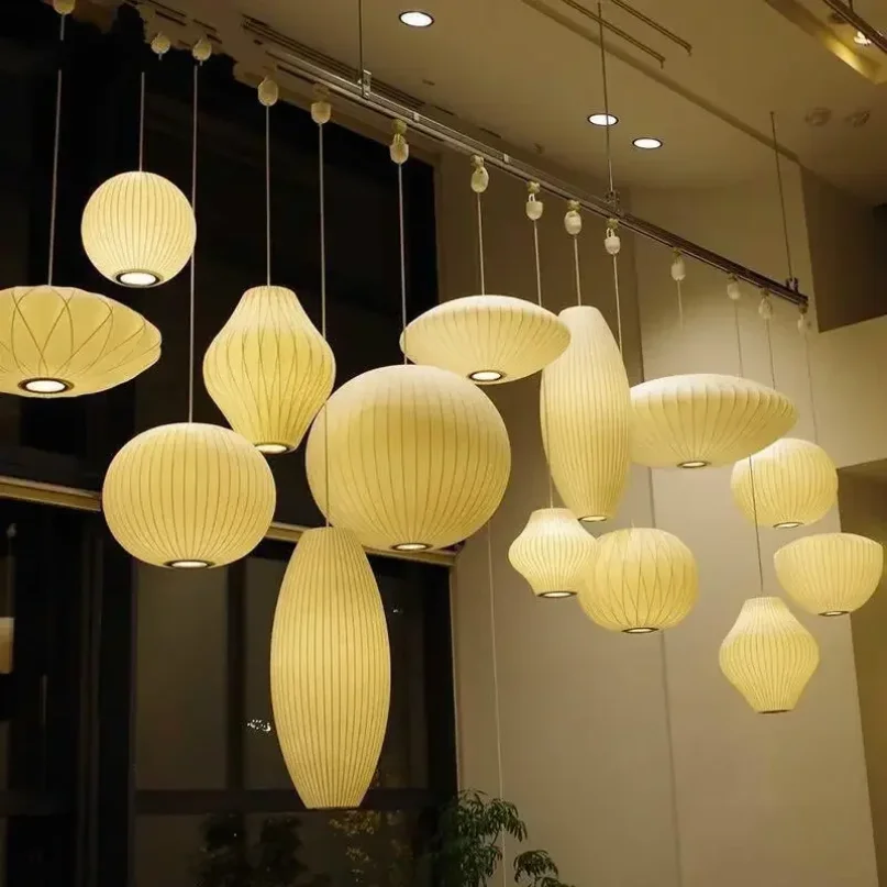 Минималистичный художественный фонарь из белой ткани люстра E27 спальня гостиная