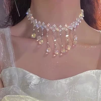 fashion trend unique design elegant delicate romantic crystal tassel diamond pendant necklace womens wedding jewelry party gift