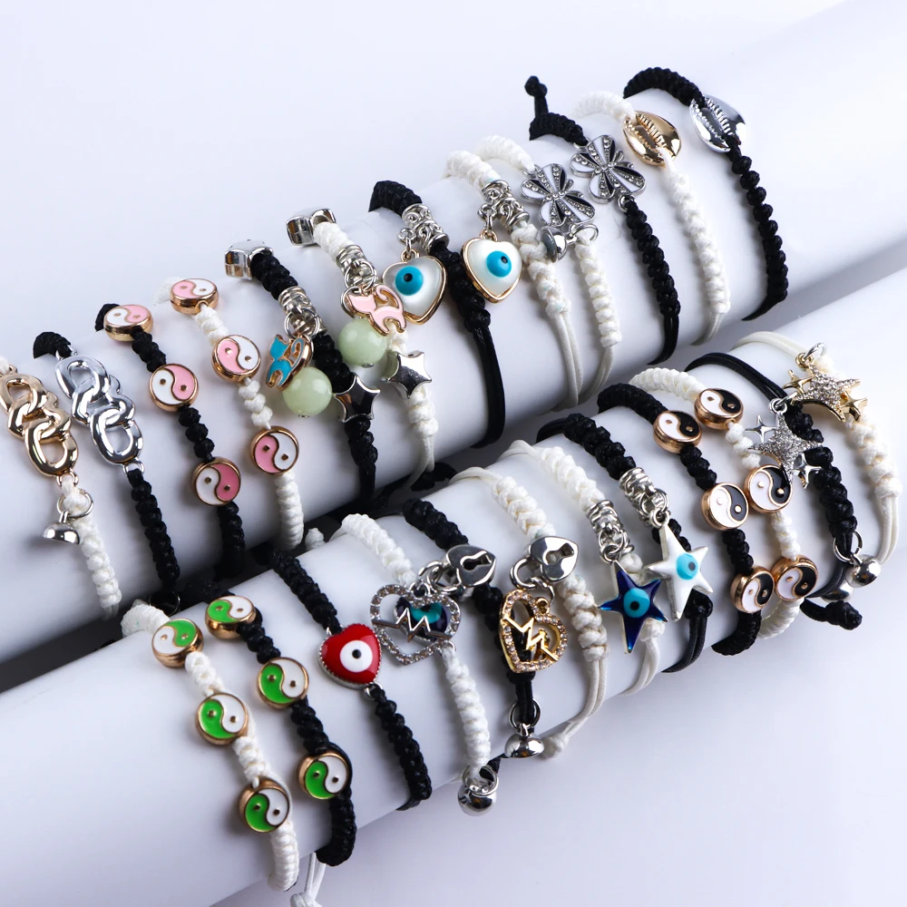 

20Pcs/Lot Fashion Lucky Luminous Star Moon Adjustable Bracelet For Men Women Friendship Cross Couple Rope Jewelry Party Gifts
