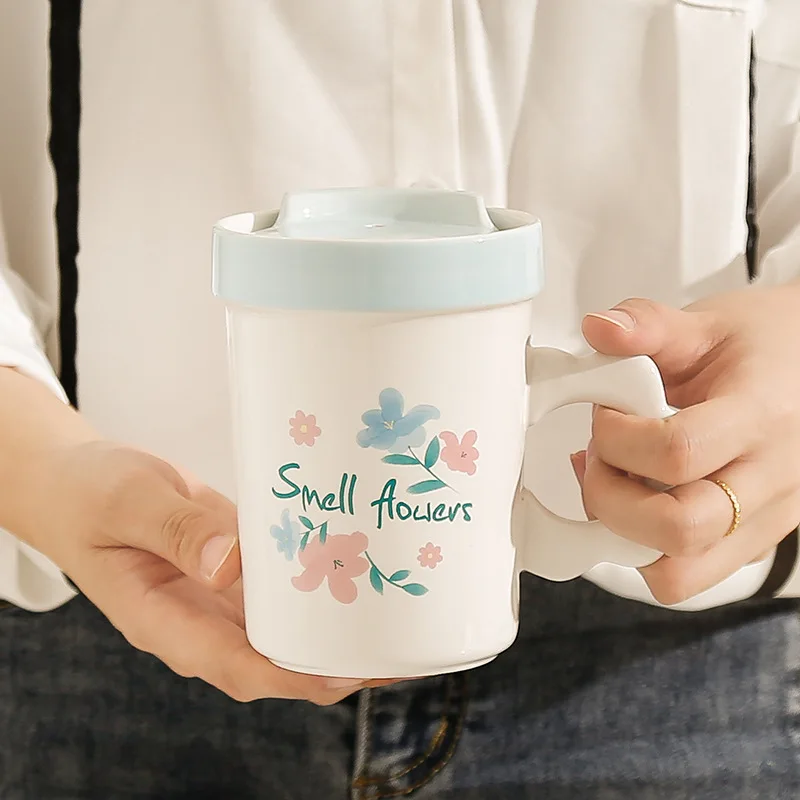 

Small Fresh Flower Cup Office Ceramic Cup High-value Girl Mug Into The Store Small Gift Water Cup Couple Home Cup