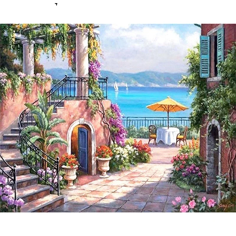 Sea View Room Paint By Numbers Coloring Hand Painted Home Decor Kits Drawing Canvas DIY Oil Painting Pictures By Numbers