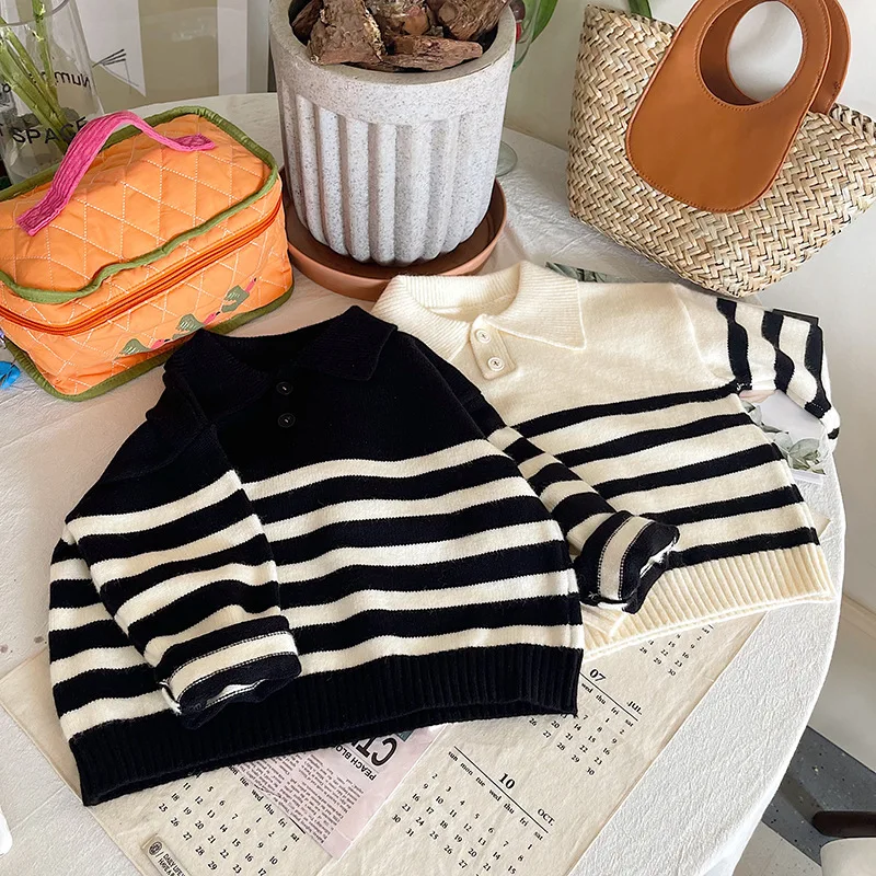 

2022 Autumn Winter New Kid Pullover Striped Sweater Girl Baby Long Sleeves Loose Tops Boy Toddler Fashion Coats Chidren Clothing