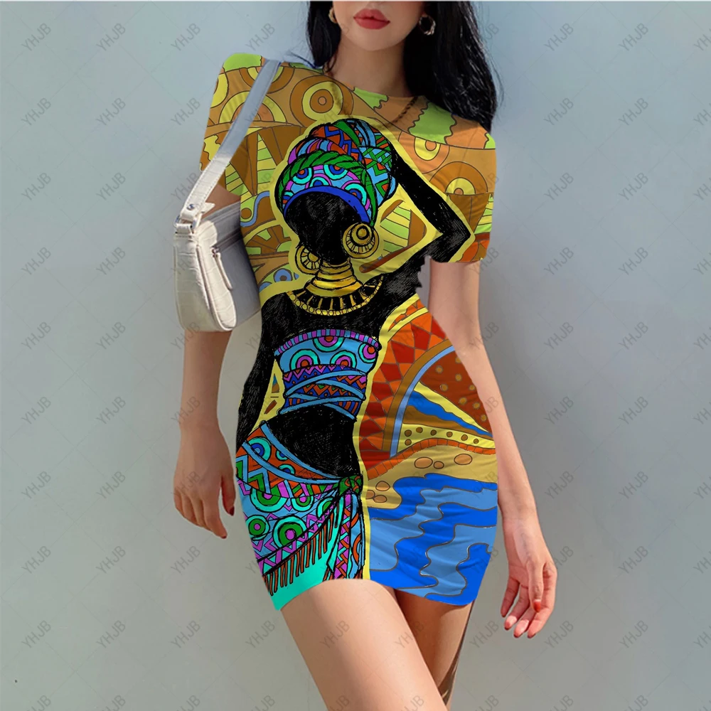 

Fashion Native Midi Dresses Women Bohemian 3D Party Dress Women's Fashion African Dress Female Sexy Party Sundress Slim Mini