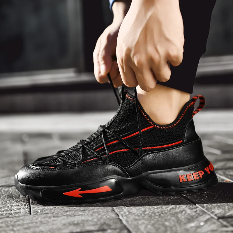 Breathable Running Shoes for Men Street Culture Sneakers Knit Tooth Bottom Platform Soft Size 39-46