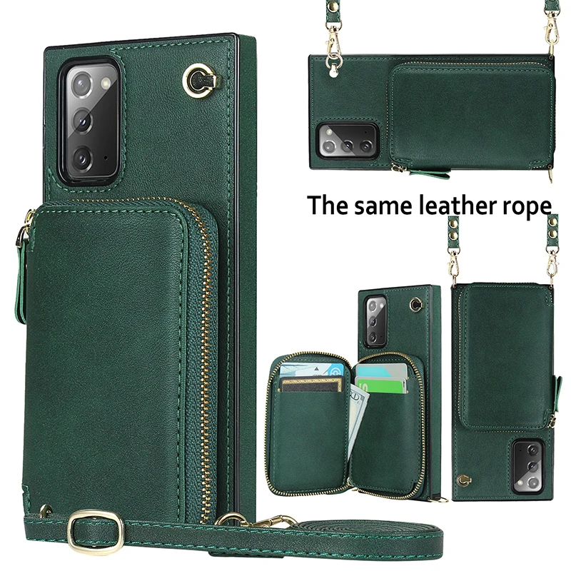 

For Samsung Note 20 Ultra 10 + 9 S20 FE S10 S9 Plus S10E A90 Cover Luxury Zipper Pocket Wallet Lady Crossbody Leather Phone Case