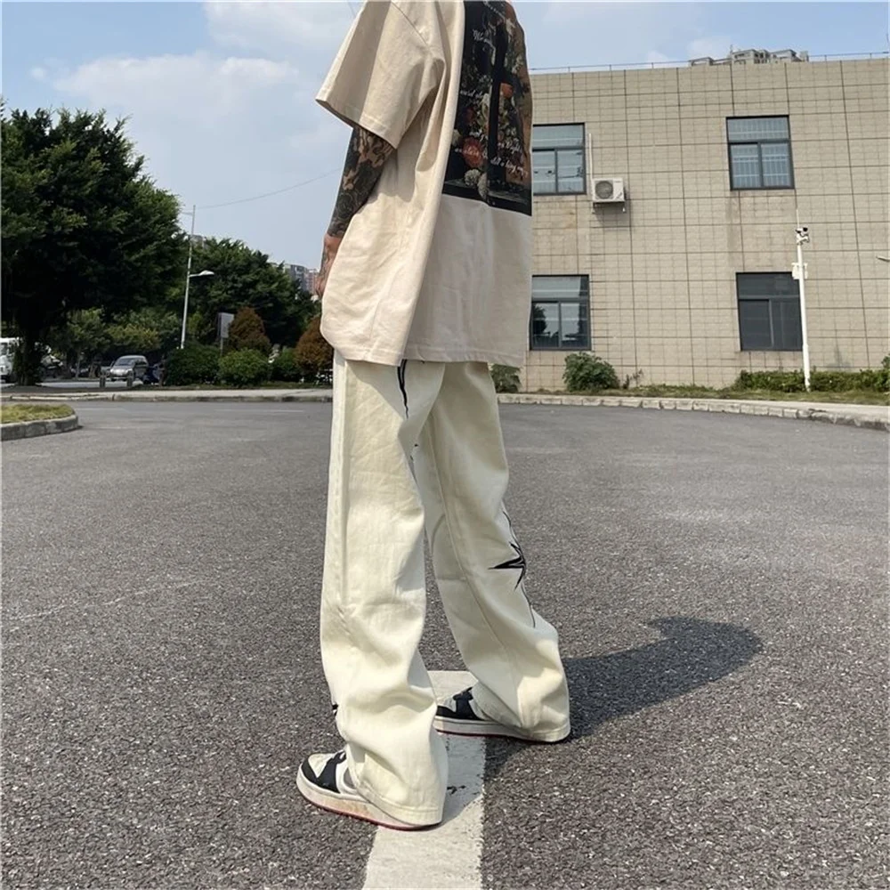 Men's Jeans Y2K Retro Embroidered Denim Trousers High Street Wide Leg Pants Street Loose Casual Jeans Letter Patch Pants Men