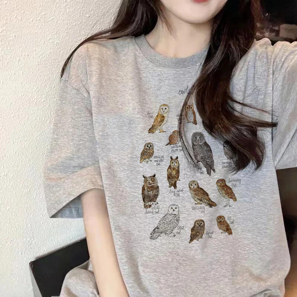 

Owls tshirt women designer comic Tee female 2000s y2k manga clothing