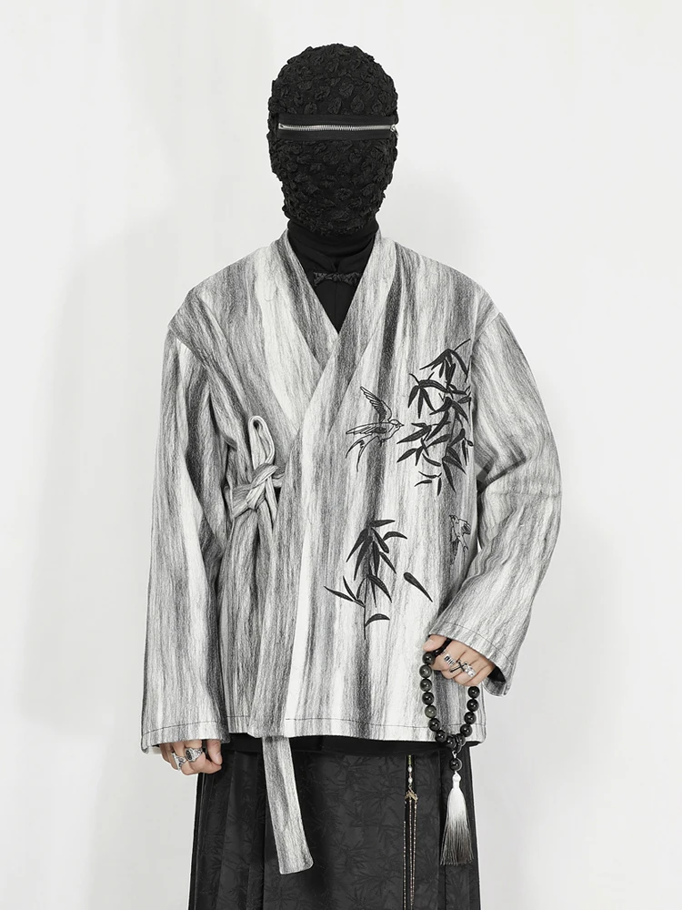 Новое китайское мужское шерстяное пальто Hanfu улучшенной версии с вышивкой