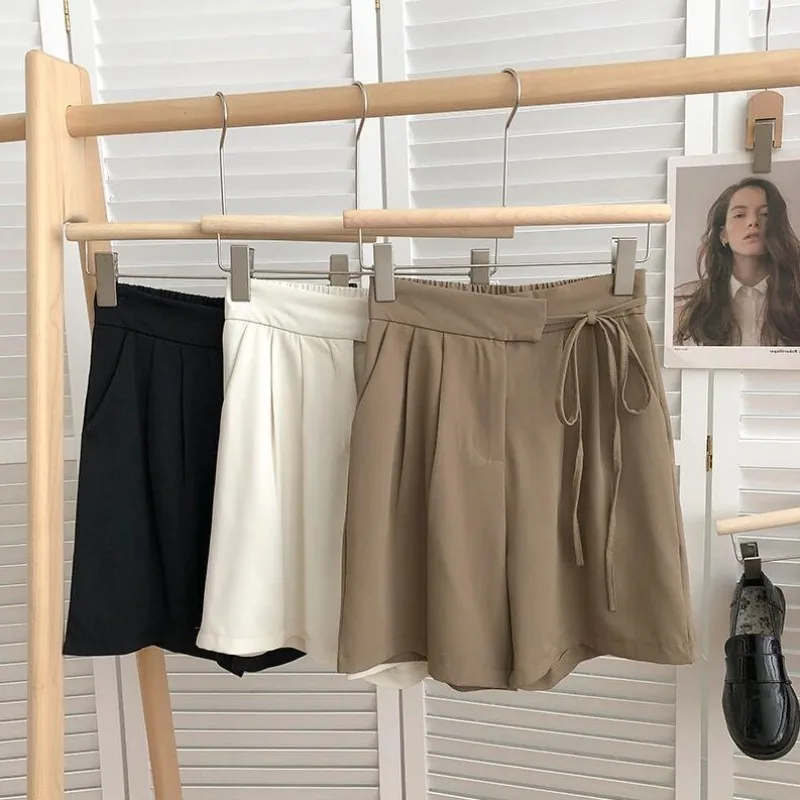 Summer New Irregular Lacing Elastic High Waist Casual Three-quarter Trousers Women's Hundred Match Thin External Wear Shorts