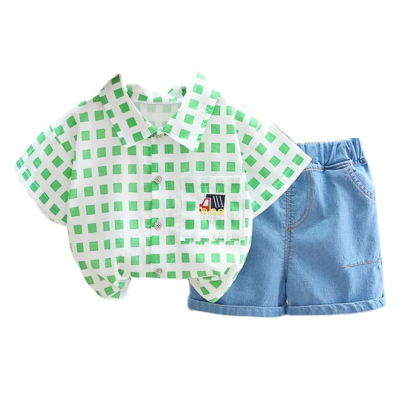 

New Summer Children Outfits Baby Boys Clothes Suit Toddler Plaid Shirt Shorts 2Pcs/Sets Infant Casual Costume Kids Sportswear