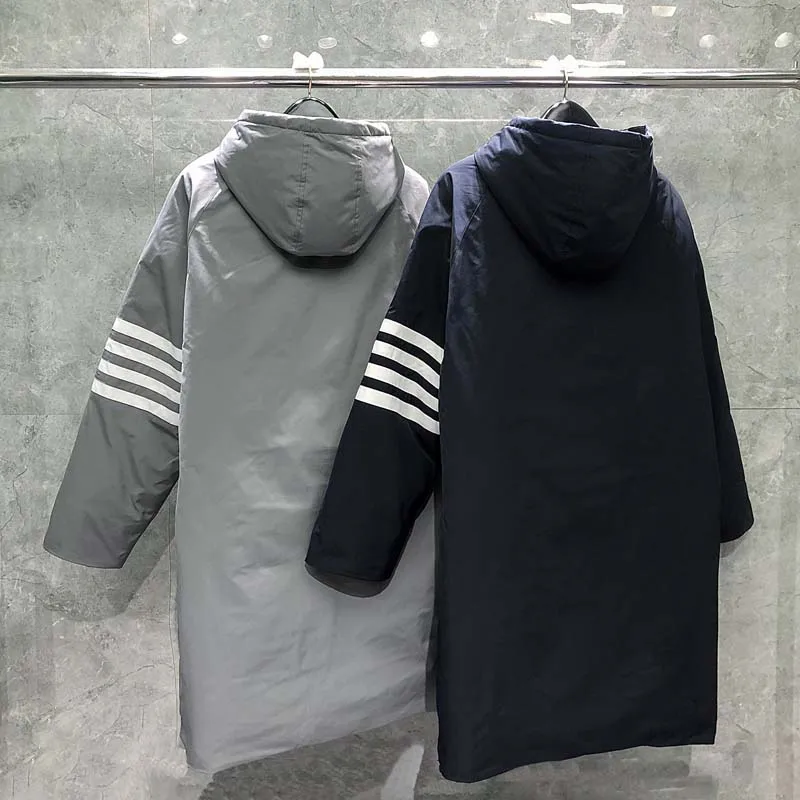 TB THOM Winter Coat Classic White Stiped Down Parkas Winter Hooded Coat Loose Smart Causal Women Warm Long Parkas