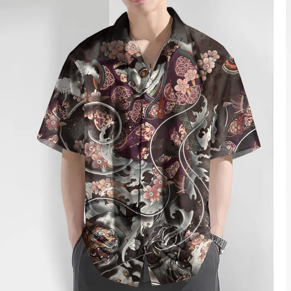 Гавайская рубашка Ukiyo-E мужская с принтом Повседневная блуза оверсайз коротким