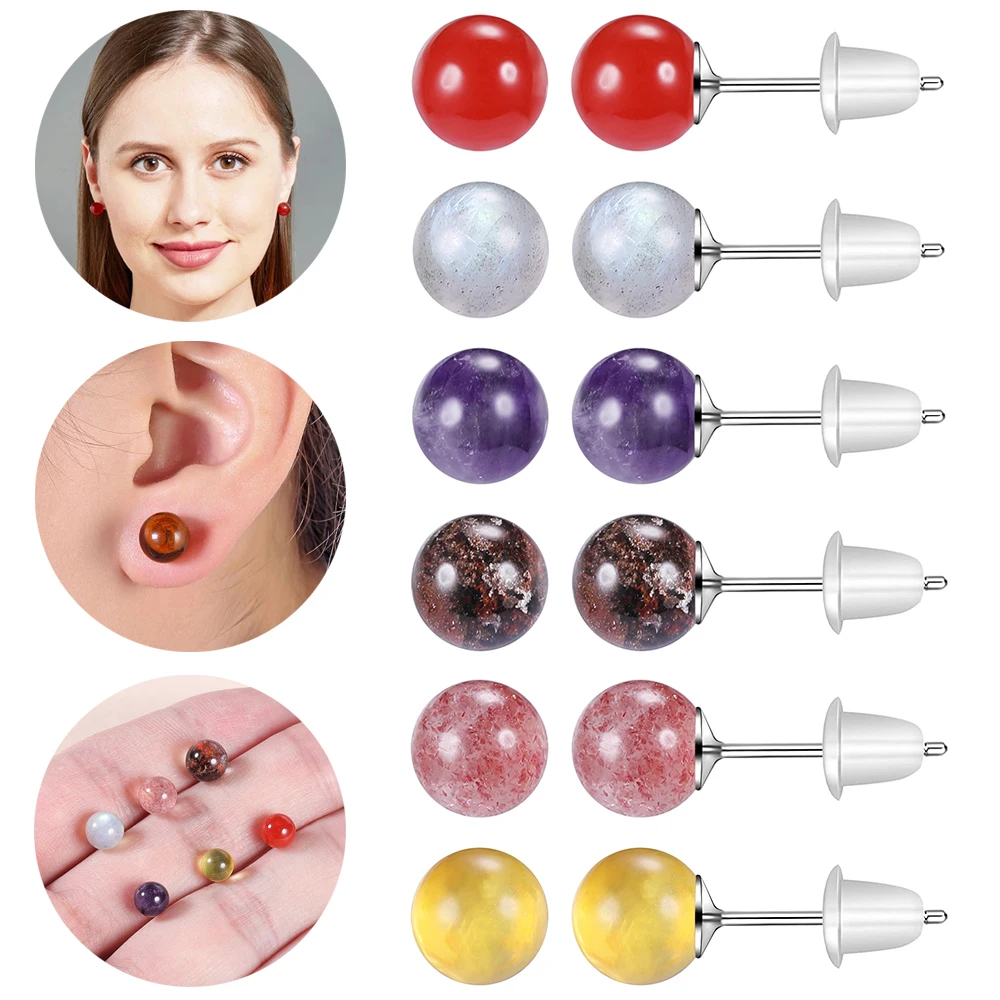 

ZS 2PCS 20G Moonstone Stud Earring for Girls Cute Pink Yellow Amber Earring 925 Sterling Silver Ear Piercing Female Jewelry Gift