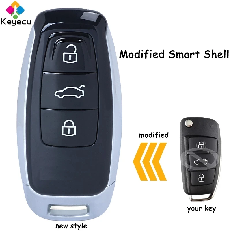 

KEYECU Painted Modified Flip Remote Car Key Shell Case Fob 3 Buttons for Audi A3 A4 A6 A8 TT Q2 Q3 Q5 Q7 S3 A5 A7 RS3 Keyless Go